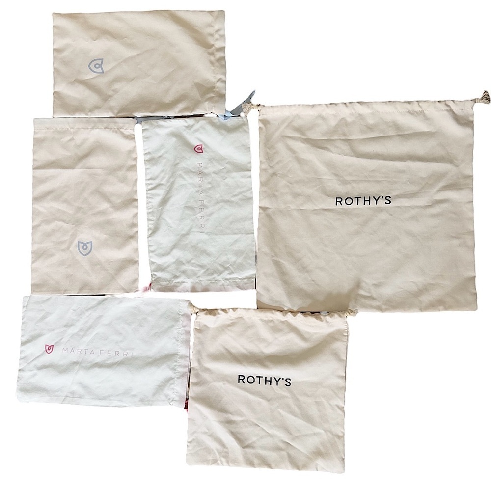 Rothy’s Set of 6 Lot Dust Bags‎ Marta Ferri Drawstrings Beige Cream Blue Pink